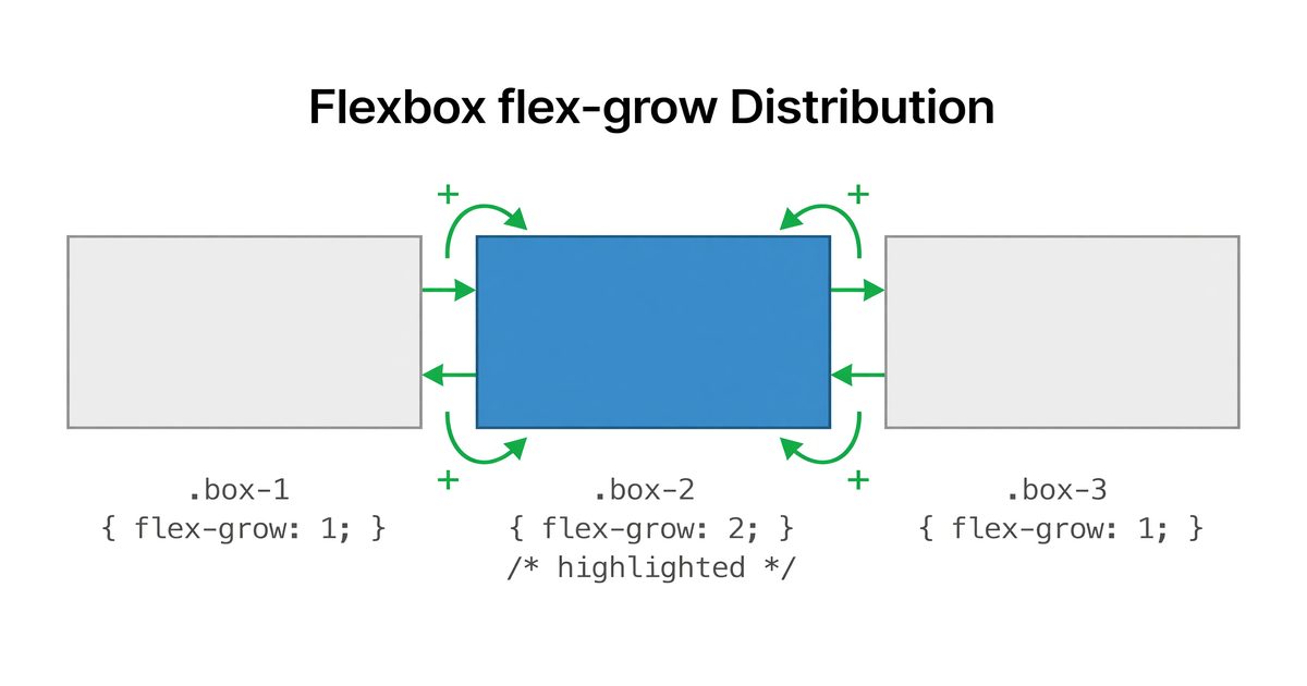 Flexbox container showing three items with different flex-grow values distributing available space