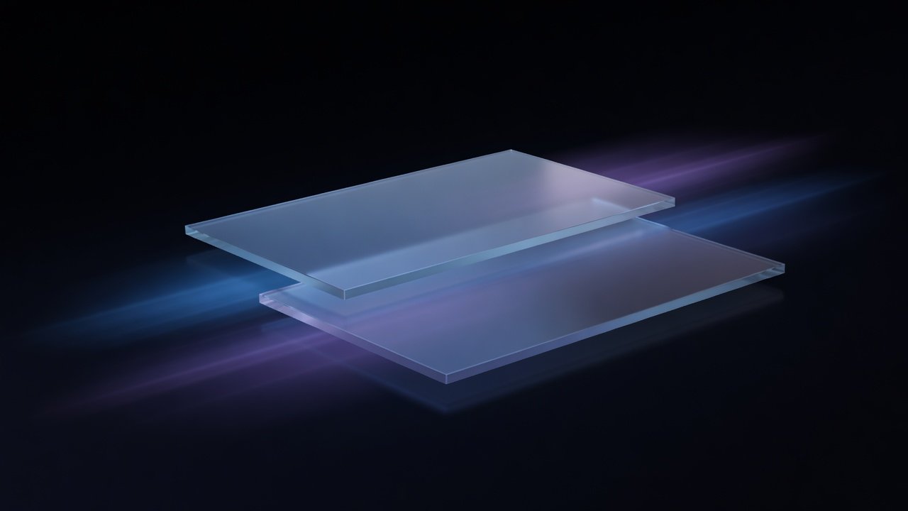 Two overlapping interface screens mid-transition with a soft motion blur between them